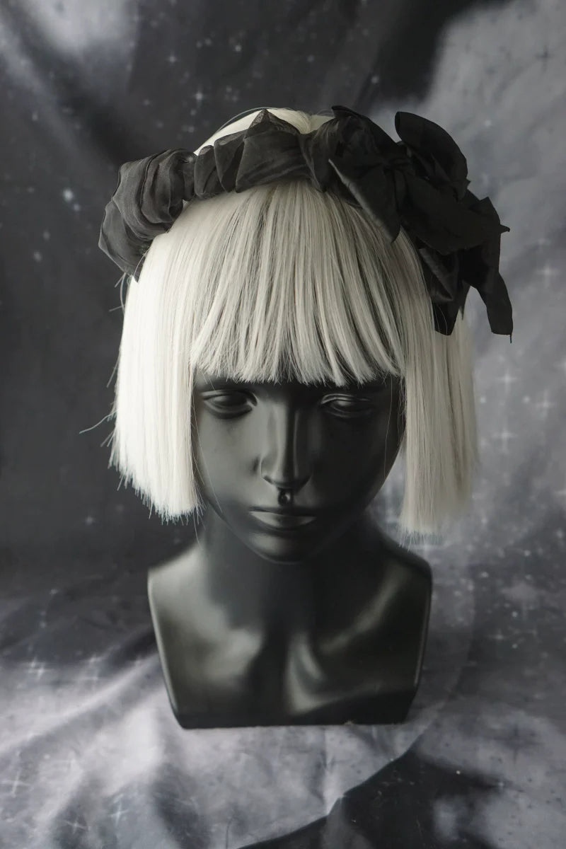 Strange Sugar - Gothic Lolita KC Black Wine Red Ruffled Bow Hair Accessories