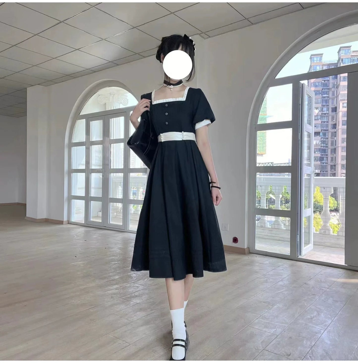 HuTaoMuJK - Thoughts - Vintage Lolita OP Dress Square Neckline Black Lolita Dress
