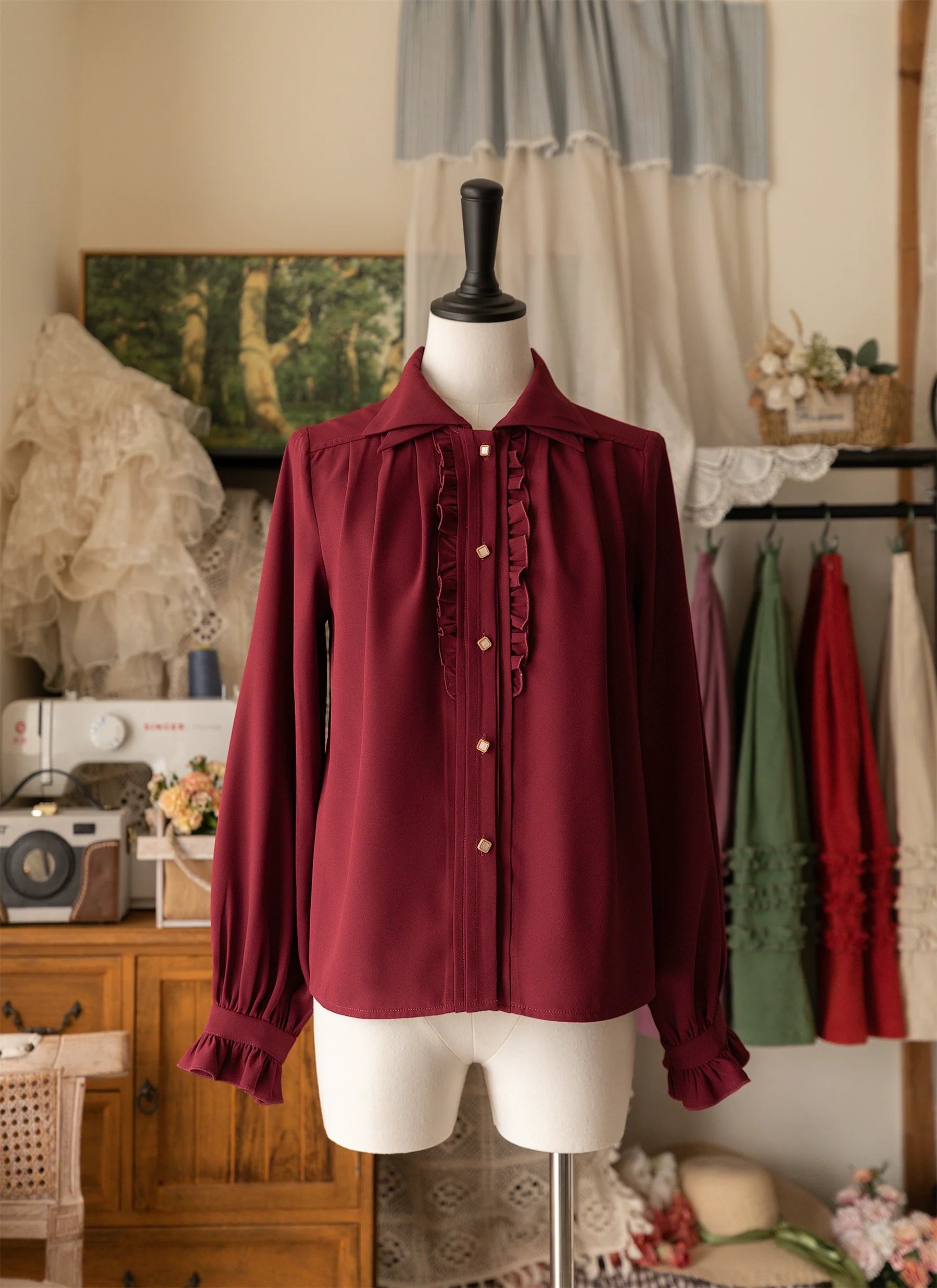 Forest Wardrobe - Forest Basket - Elegant Lolita Shirt Retro Dual Collar Versatile Shirt