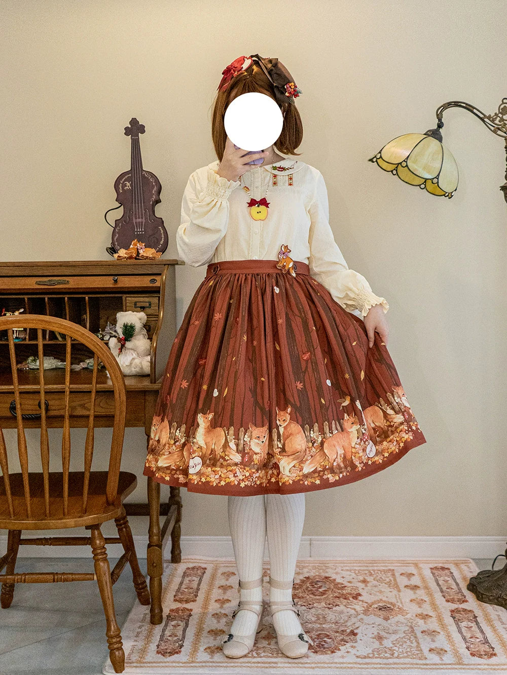 Miss Point - Chubby Fox in the Forest - Sweet Lolita Shirt Embroidered Collar Customized Blouse