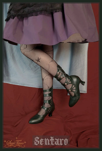 Sentaro - Floral Carved - Vintage Lolita Shoes Mary Jane Hollow-out Ankle Boots