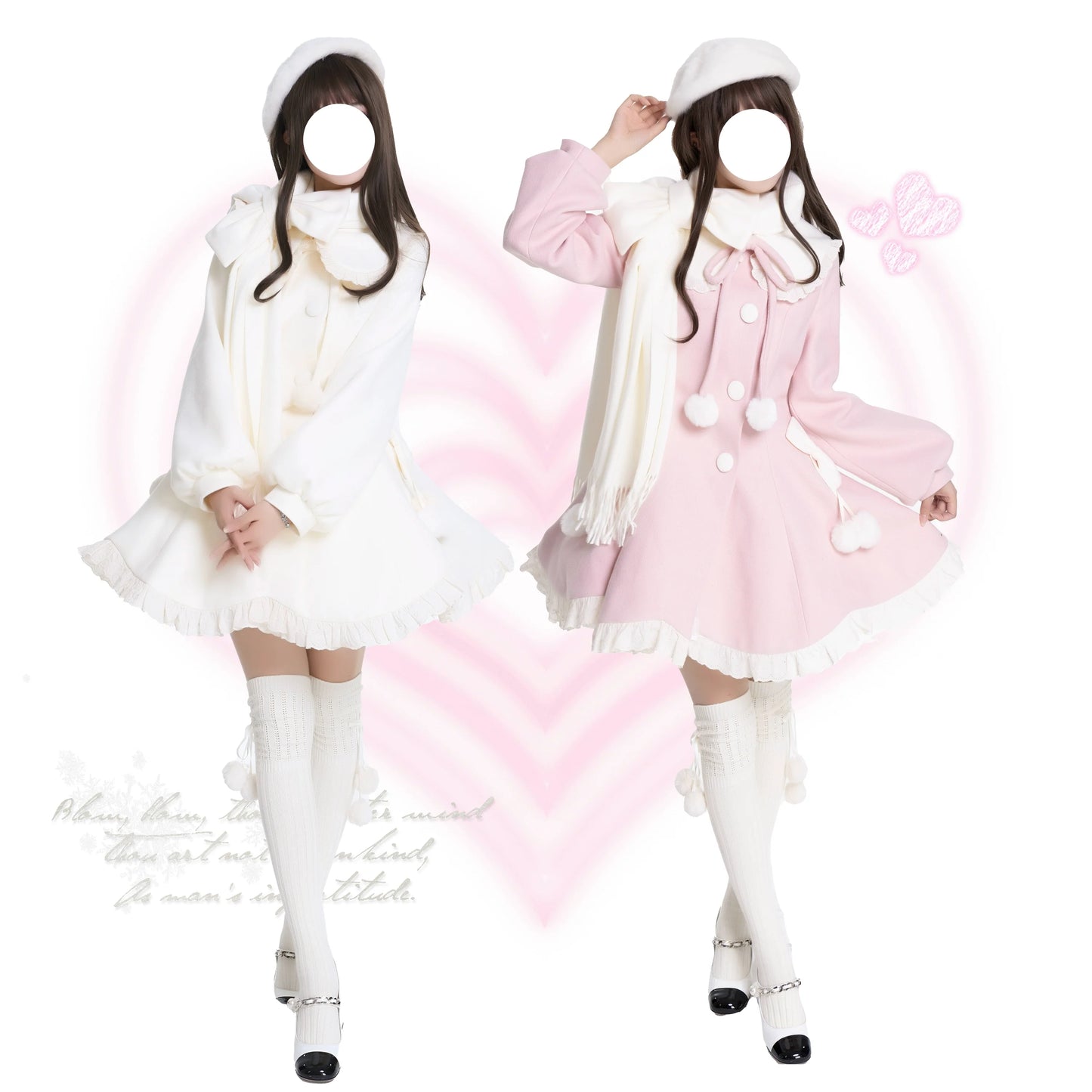 Platycodon House - Winter Love Song - Winter Sweet Lolita Coat Korean Style Overcoat Bow Scarf