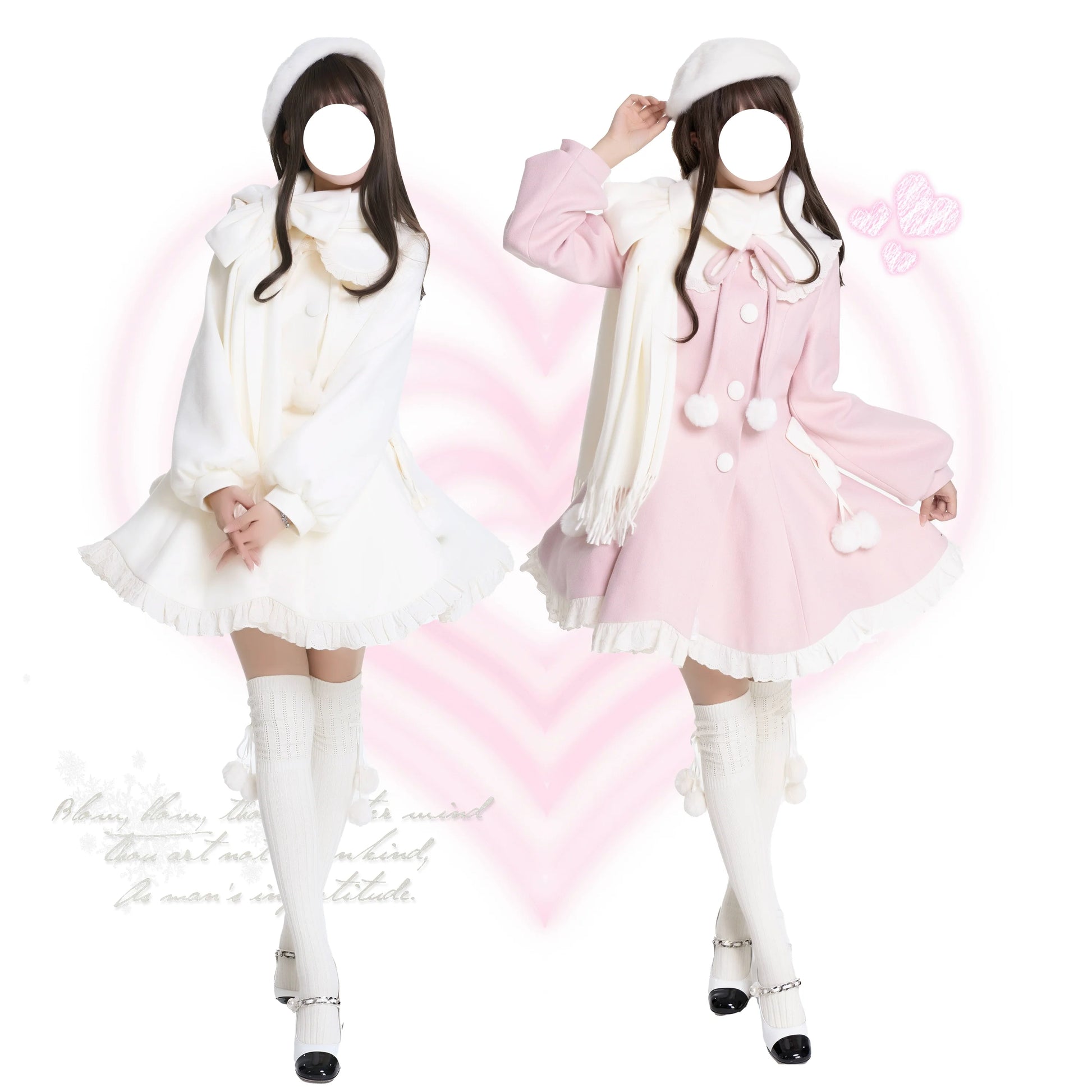 Platycodon House - Winter Love Song - Winter Sweet Lolita Coat Korean Style Overcoat Bow Scarf