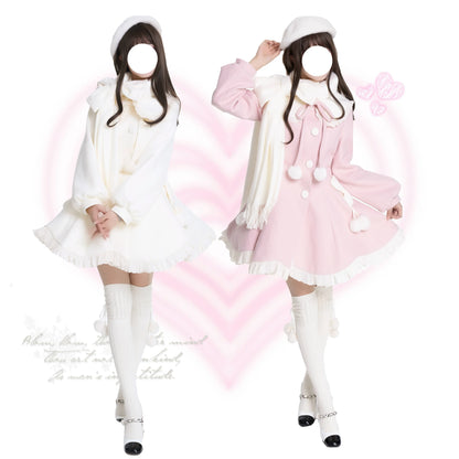 Platycodon House - Winter Love Song - Winter Sweet Lolita Coat Korean Style Overcoat Bow Scarf