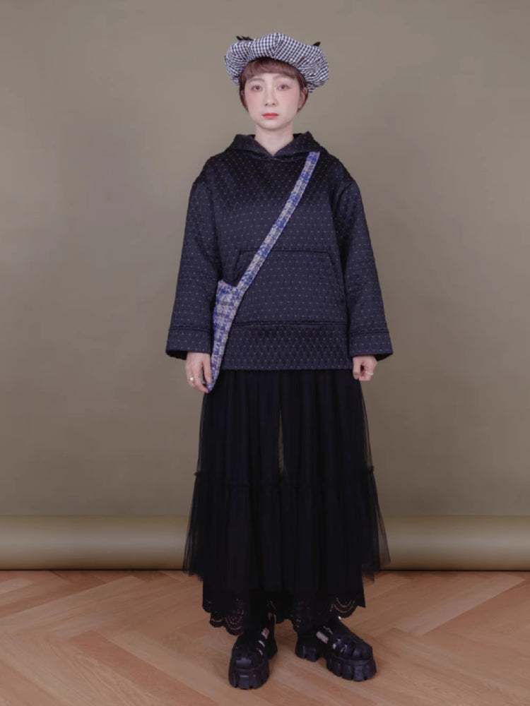 Patterned woven hooded sweatshirt【s0000006884】