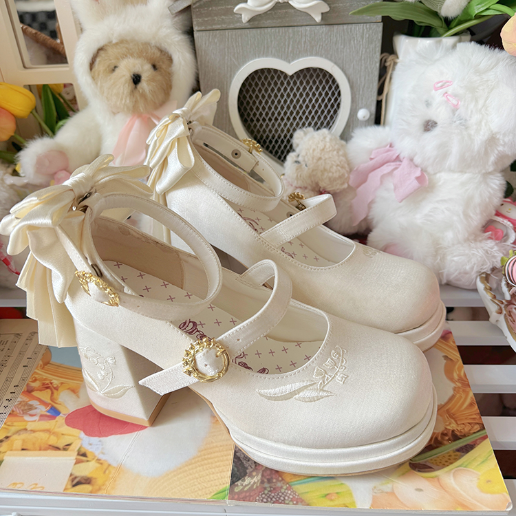 Dreamland - Dreamlike Lily of the Valley - Classic Lolita Platform Shoes with Back Large Bow