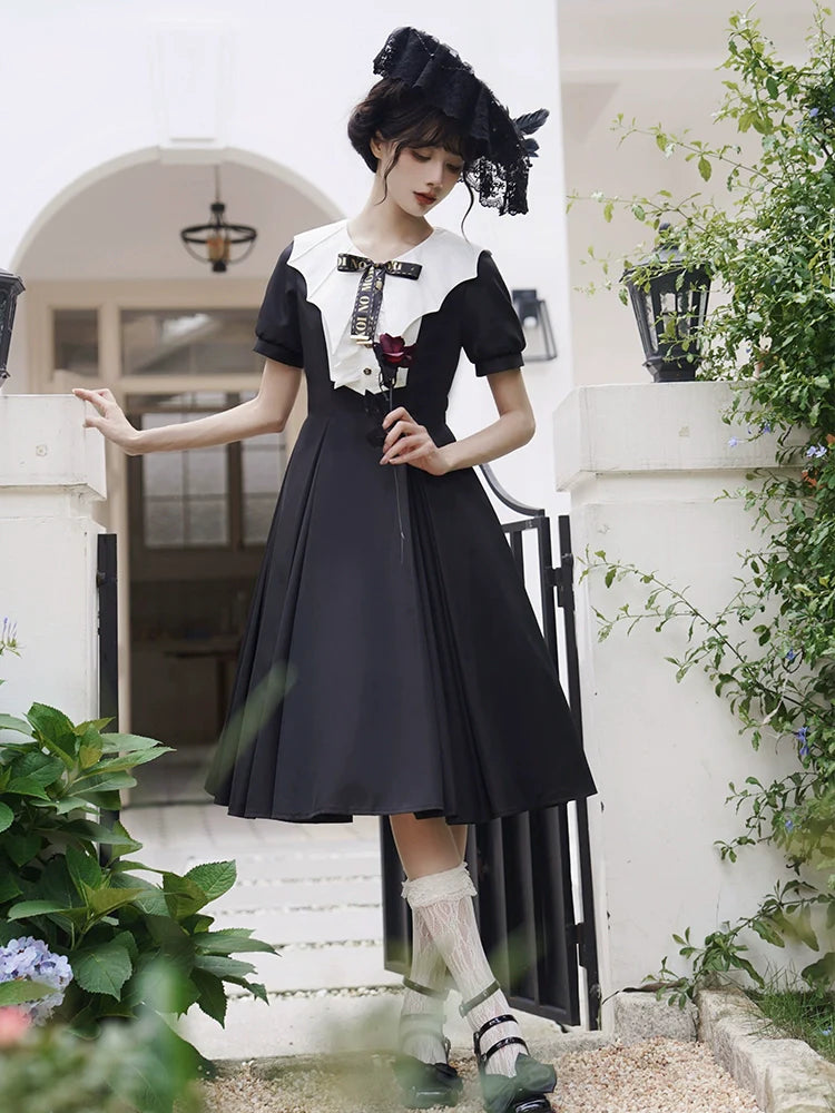 Forest Fluorescent Carps - The Rain of London - Elegant Lolita OP Dress, Bat Wing-Shaped Neckline