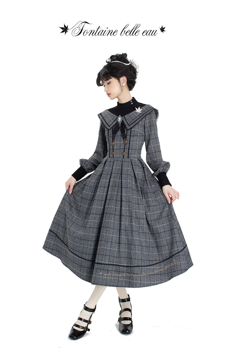 ZeeYe - Maple Dan Bai Lu - Classic Lolita Plaid Dress Long Sleeved OP