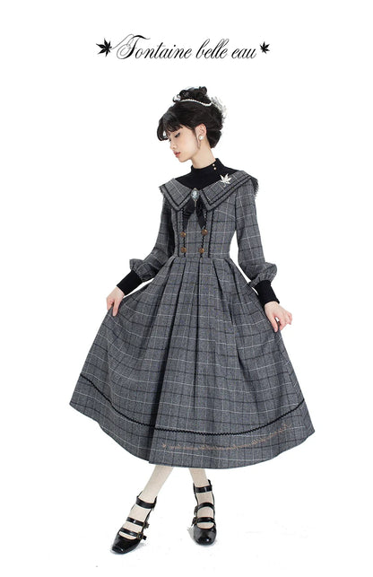 ZeeYe - Maple Dan Bai Lu - Classic Lolita Plaid Dress Long Sleeved OP