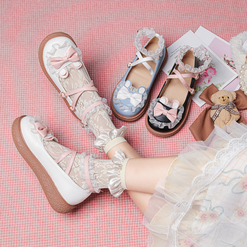 Yana - Sweet Bunny - Sweet Lolita Flat Shoes with Ear and Bow Decorations