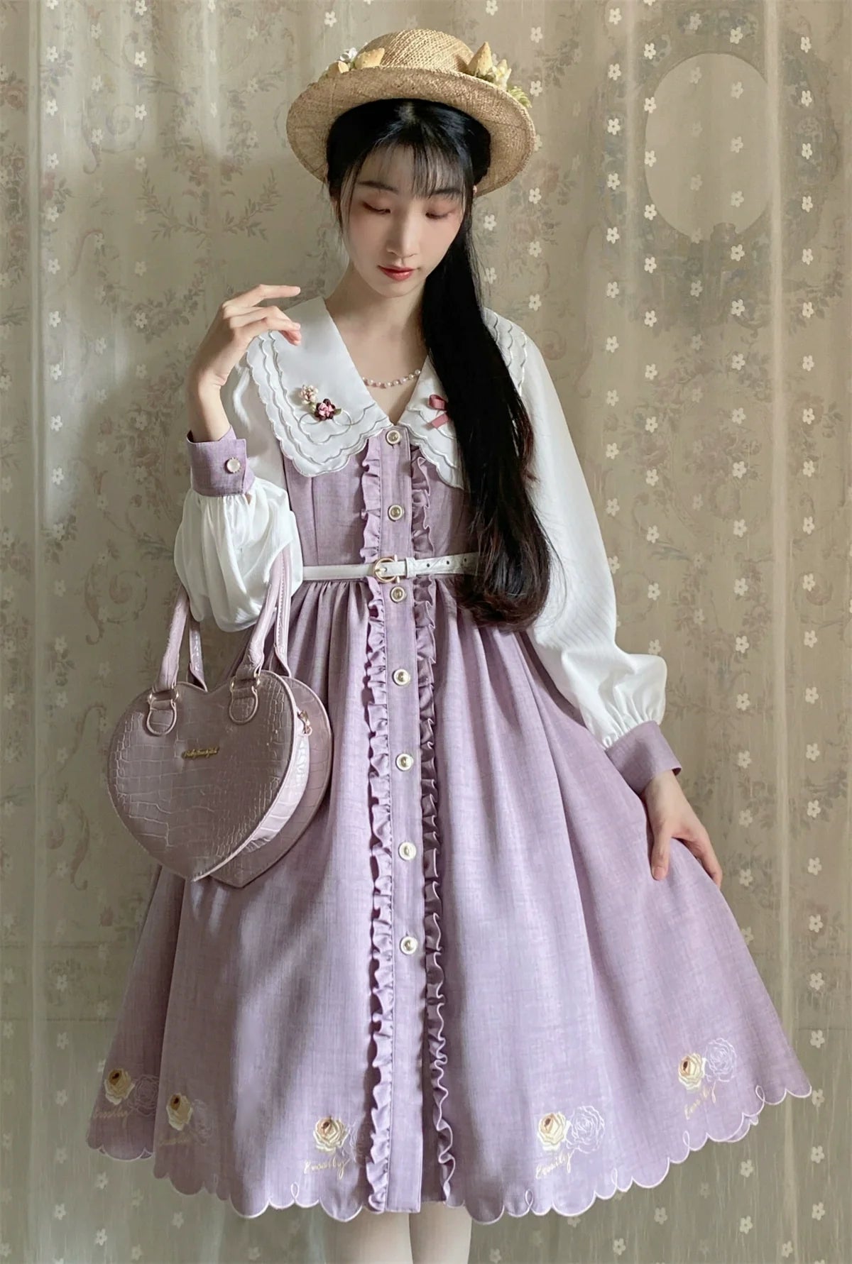 EESSILY - Window Rose - Classic Lolita OP Front Buttoned Embroidery Lolita Dress