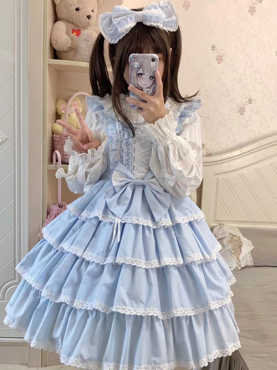 Ilovexiaolu - Princess Tata Kawaii Solid Color Lolita JSK