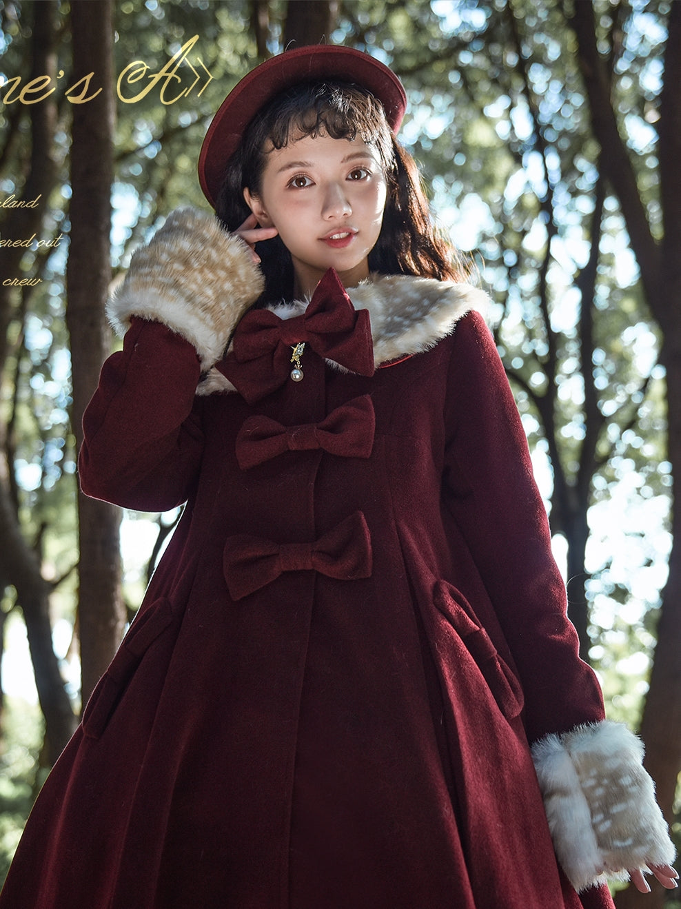 Unideer - Winter Lolita Coat Wool Bow Overcoat