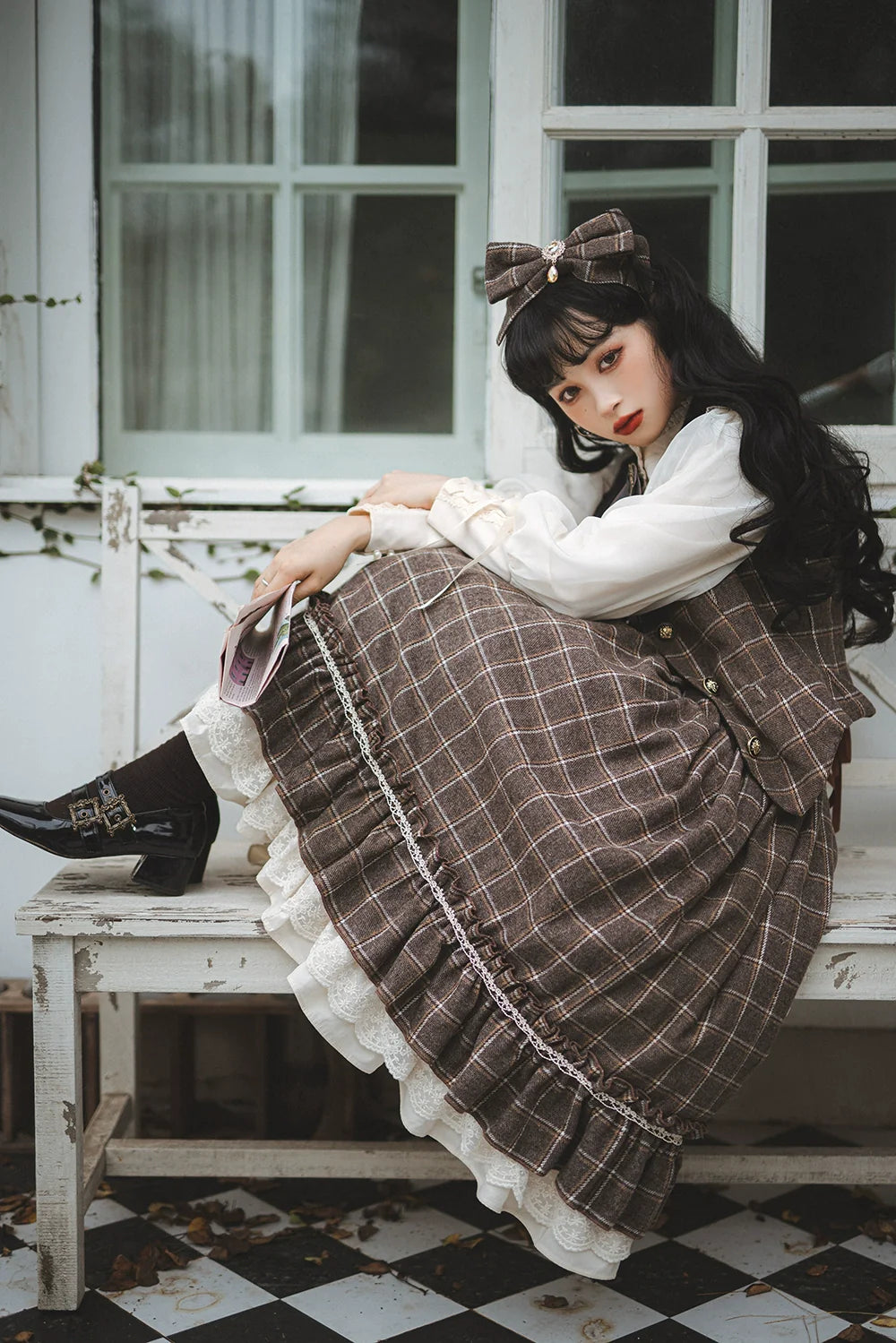 Miss Point - Rose - Elegant Lolita Fishbone Grid Skirt Customized
