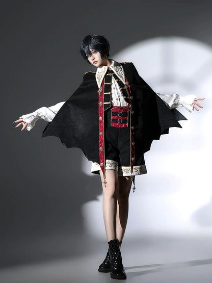 Your Princess - Vampire Youth - Ouji Lolita Bat Shaped Cape Set, Gold Embroidery & Red Accents