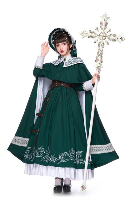 Youpairui - Lobnya - Gothic Nun Lolita Green OP Dress Set