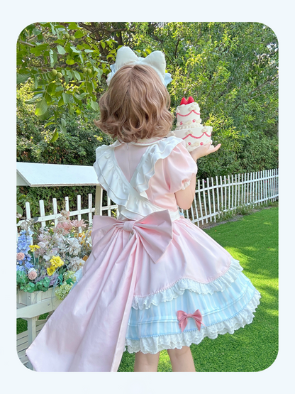 Jiuli Lolita - Nine Meow Bunny - Sweet Lolita Bunny Apron OP Dress, Back Zipper