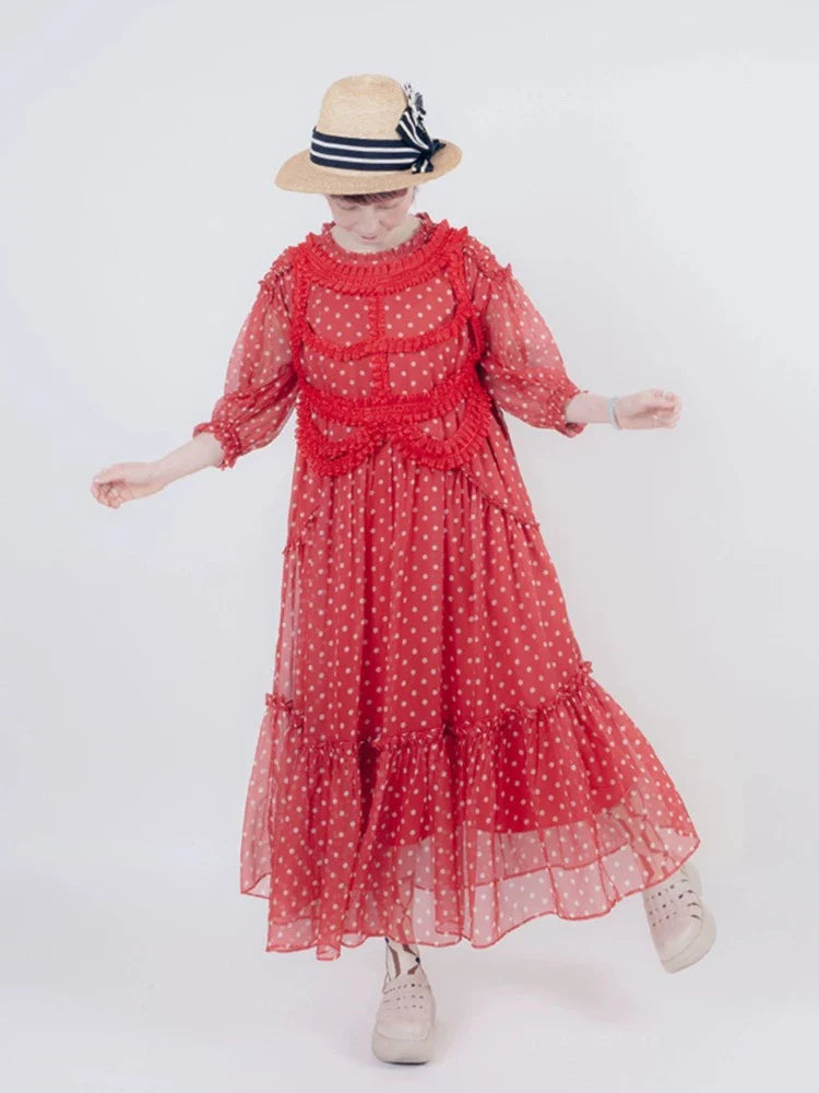 Vintage style dot chiffon dress【s0000006890】