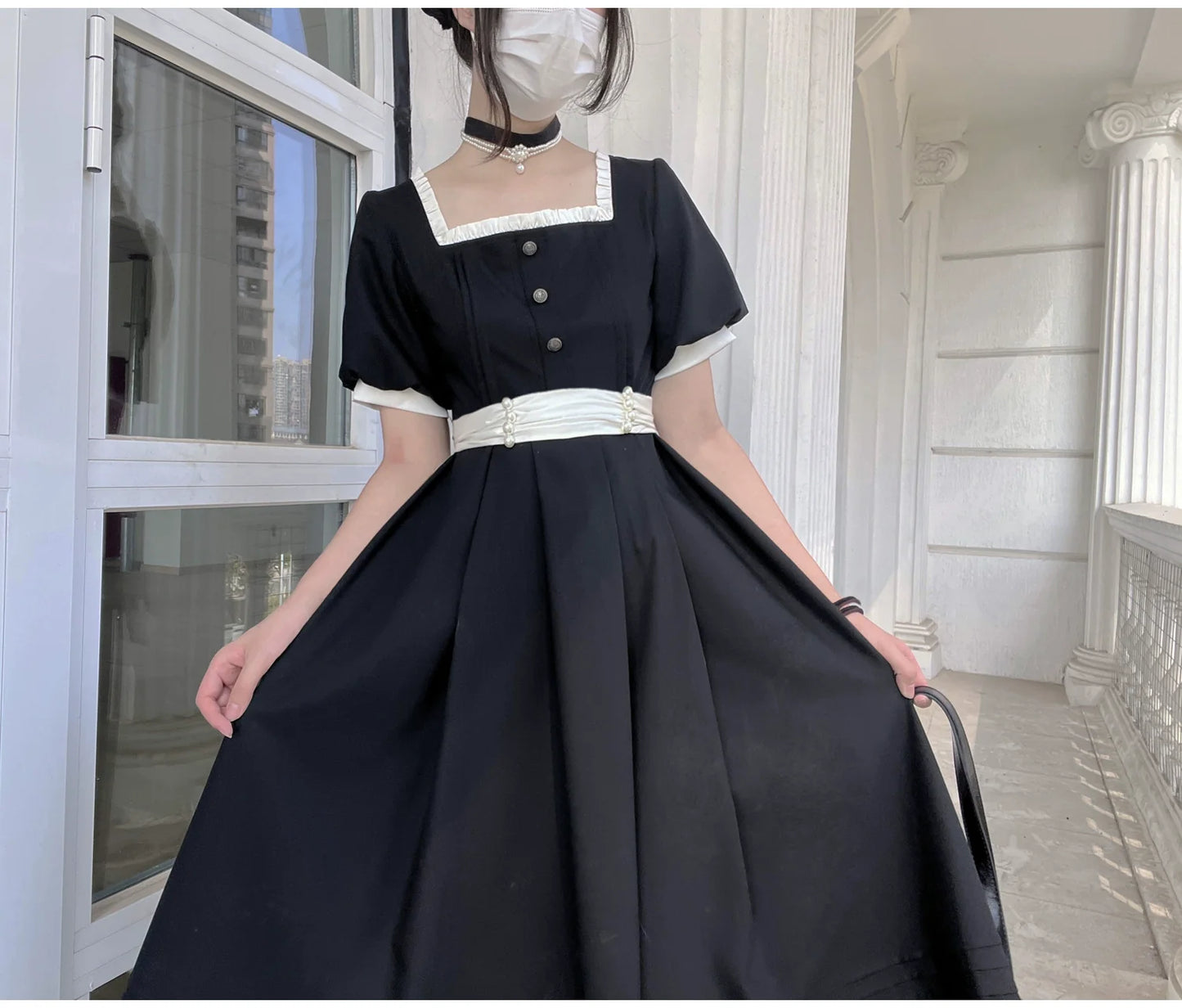 HuTaoMuJK - Thoughts - Vintage Lolita OP Dress Square Neckline Black Lolita Dress