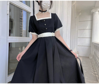 HuTaoMuJK - Thoughts - Vintage Lolita OP Dress Square Neckline Black Lolita Dress