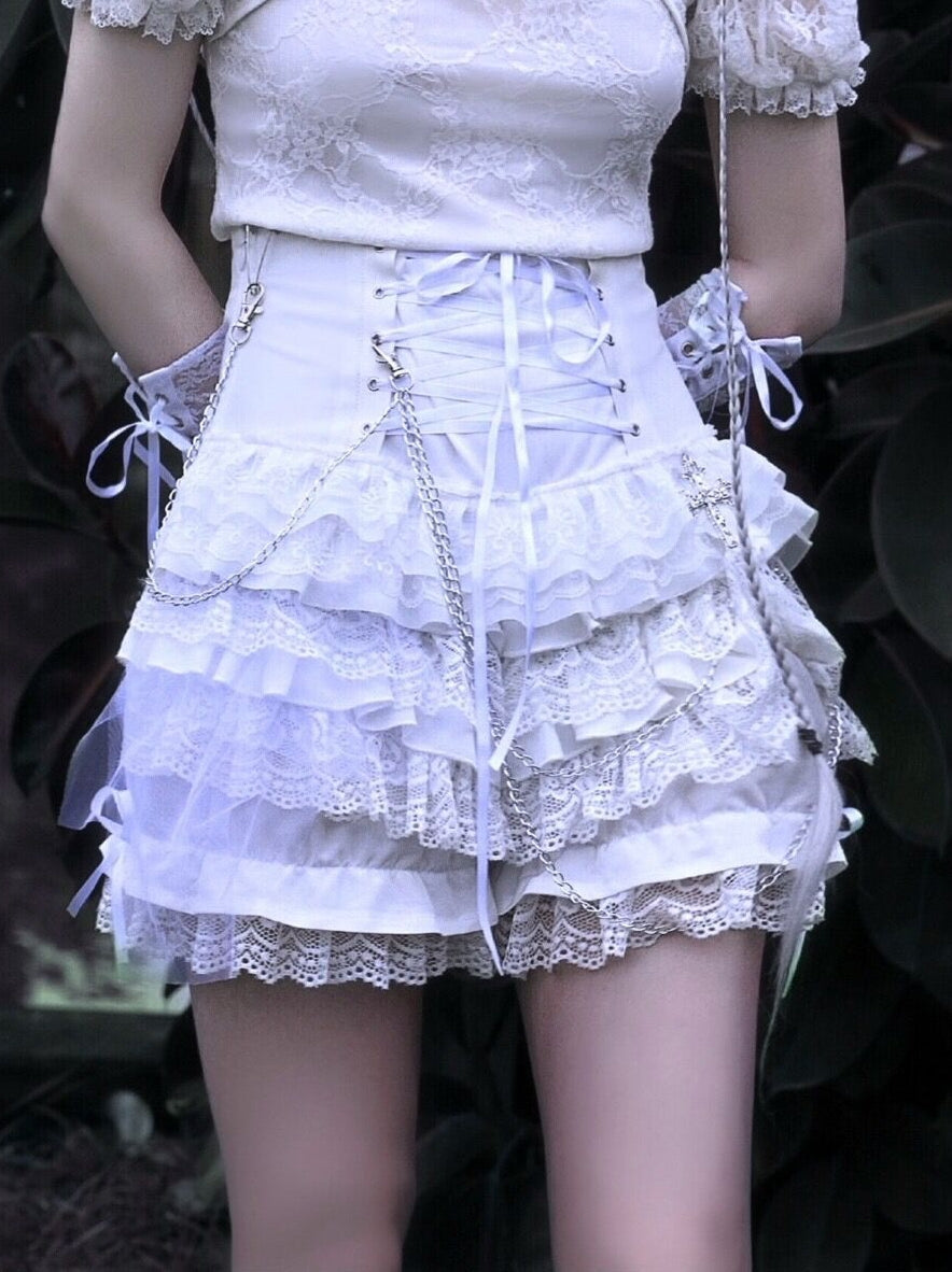 Blood Supply - Gothic Punk Lolita ShortsTiered Lace Pantskirt