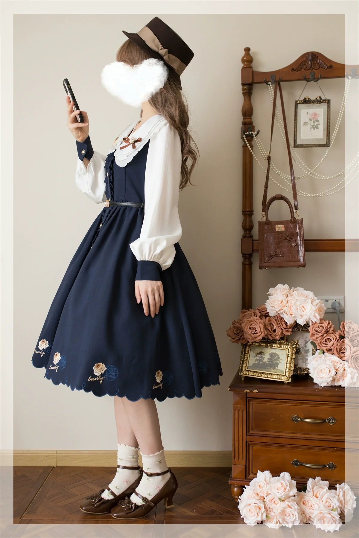 EESSILY - Window Rose - Classic Lolita OP Front Buttoned Embroidery Lolita Dress