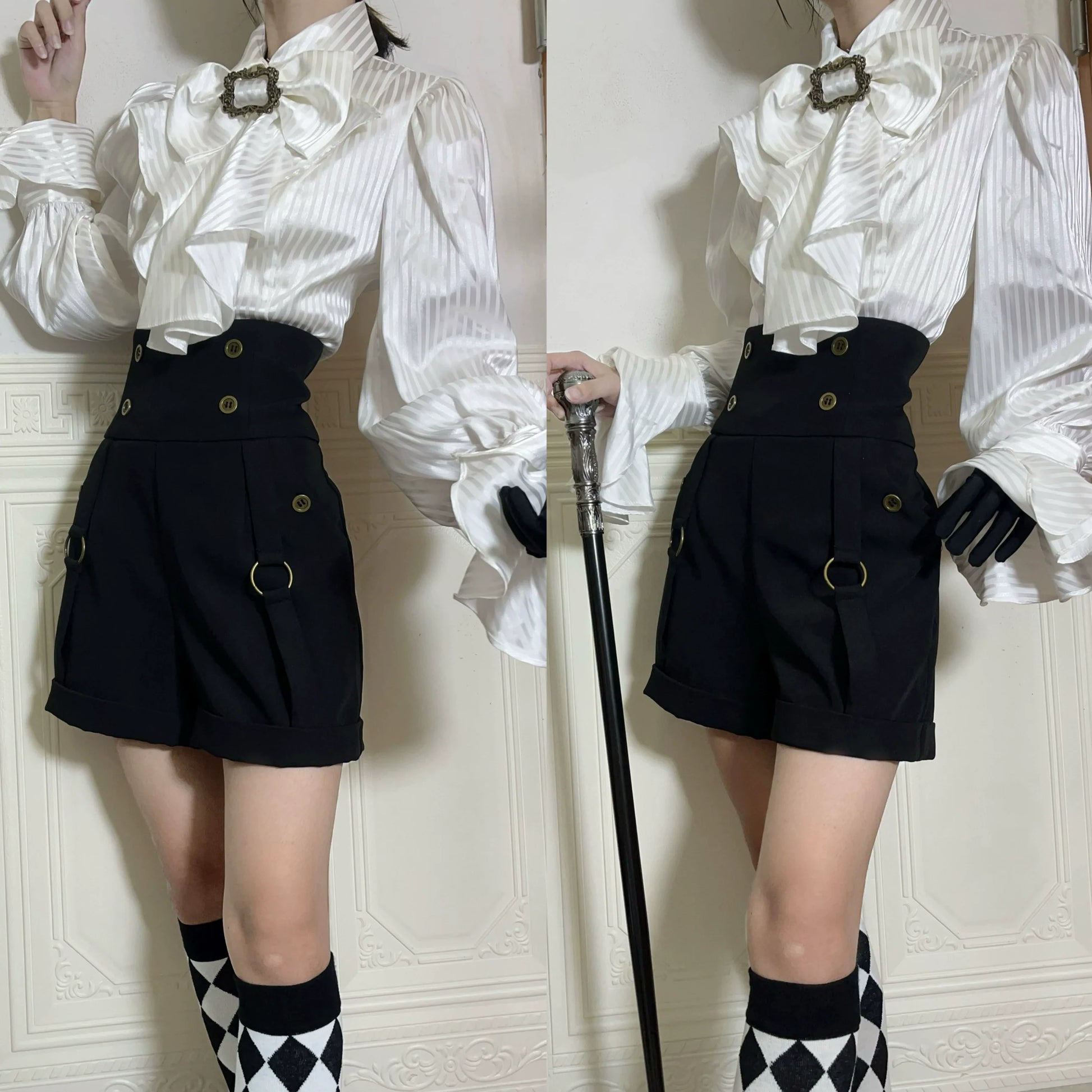 Gazing Galactic - Moonstone - Elegant Ouji Lolita Shirt, Detachable Jabot