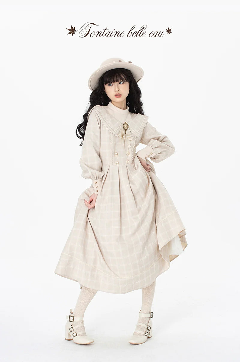 ZeeYe - Maple Dan Bai Lu - Classic Lolita Plaid Dress Long Sleeved OP
