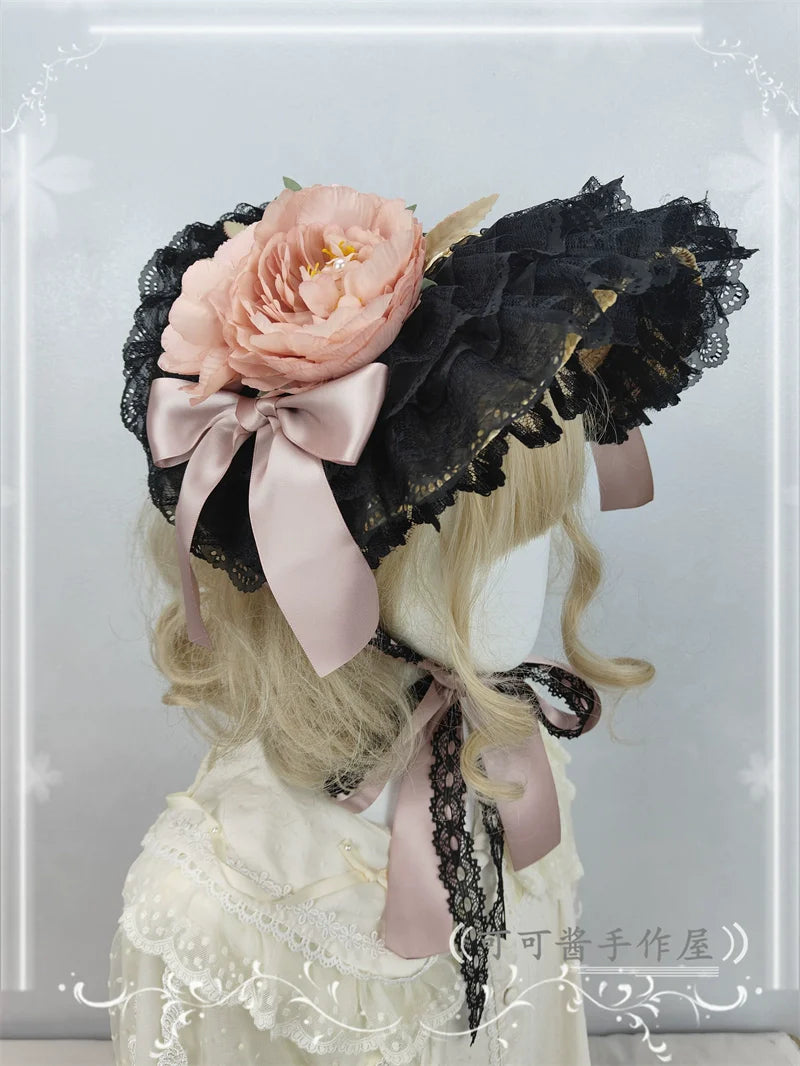 Cocoa Jam - Country Lolita Bonnet Lace Flower Flat Cap Multicolors Customized