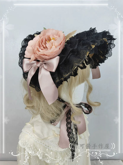 Cocoa Jam - Country Lolita Bonnet Lace Flower Flat Cap Multicolors Customized