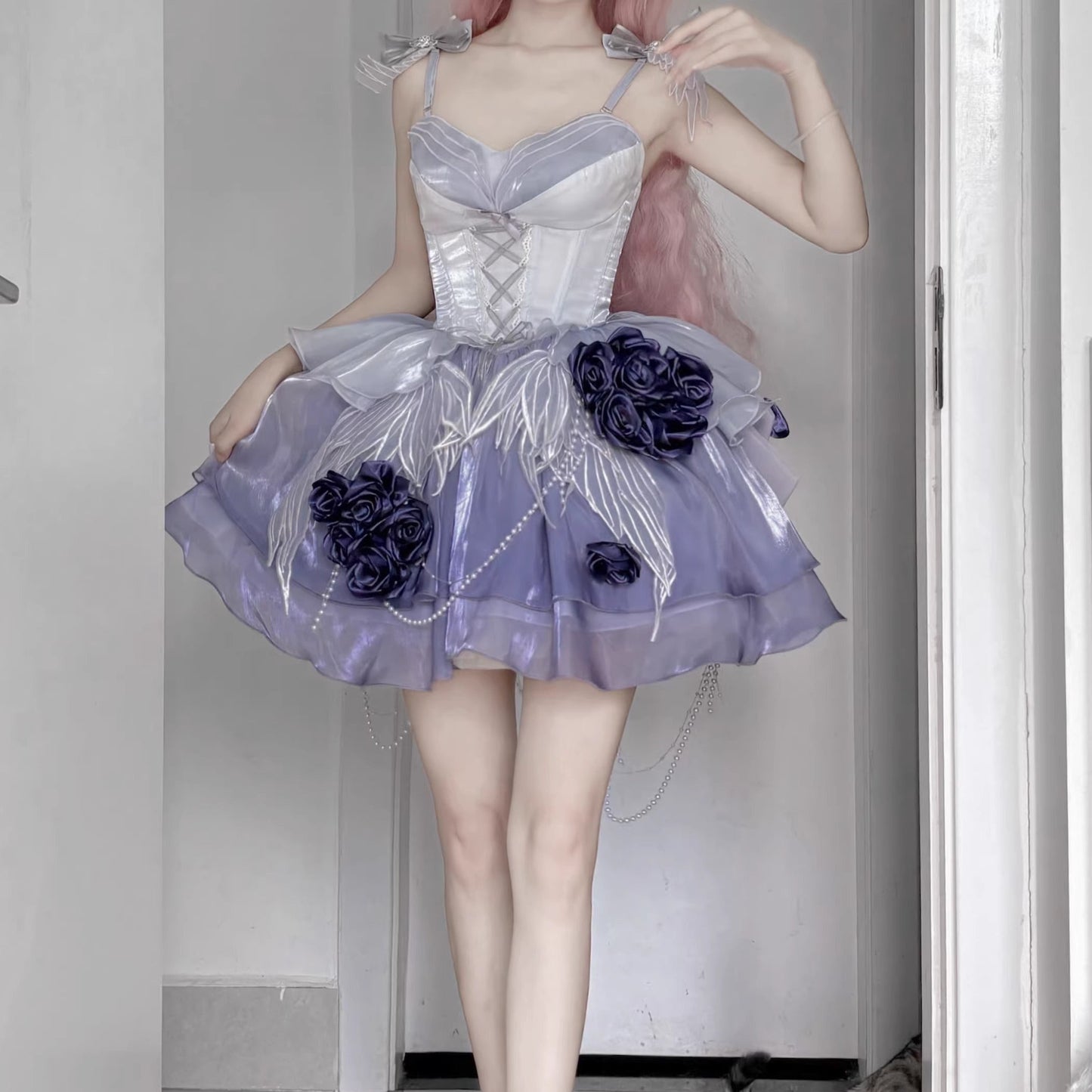 Meowing and fruity - Swan Fantasy - Fairy Lolita Short JSK Ballet-Style Jumper Dress