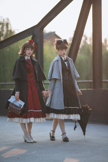 Miss Point - Rose Silhouette - Vintage Woolen Cape Hooded Long Coat