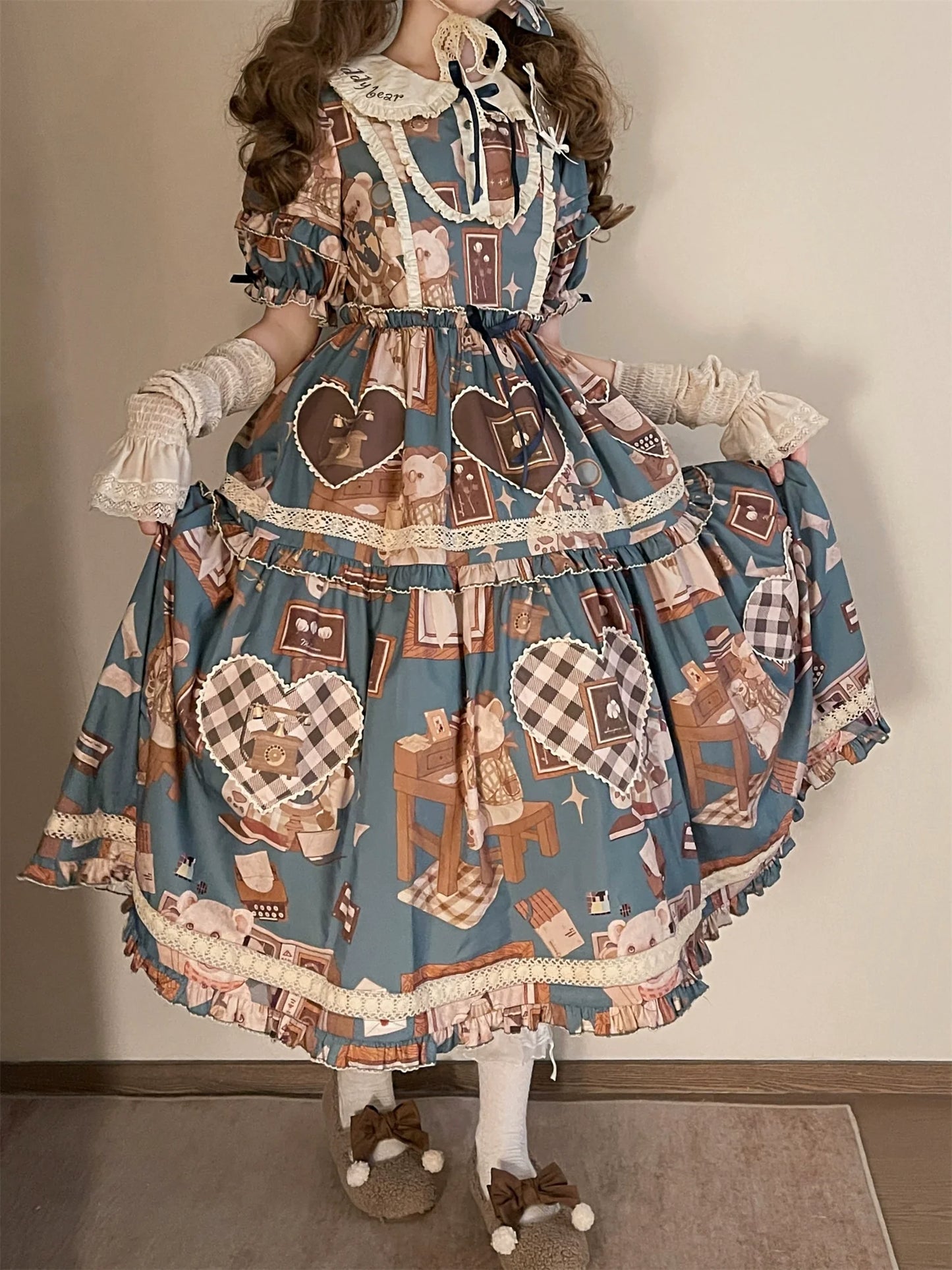 Babyblue - Gretel Bear - Vintage Lolita Dress Teddy Bear Prints Dress