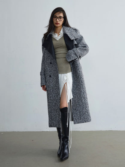 Retro Urban Style Leather Stitch Long Coat