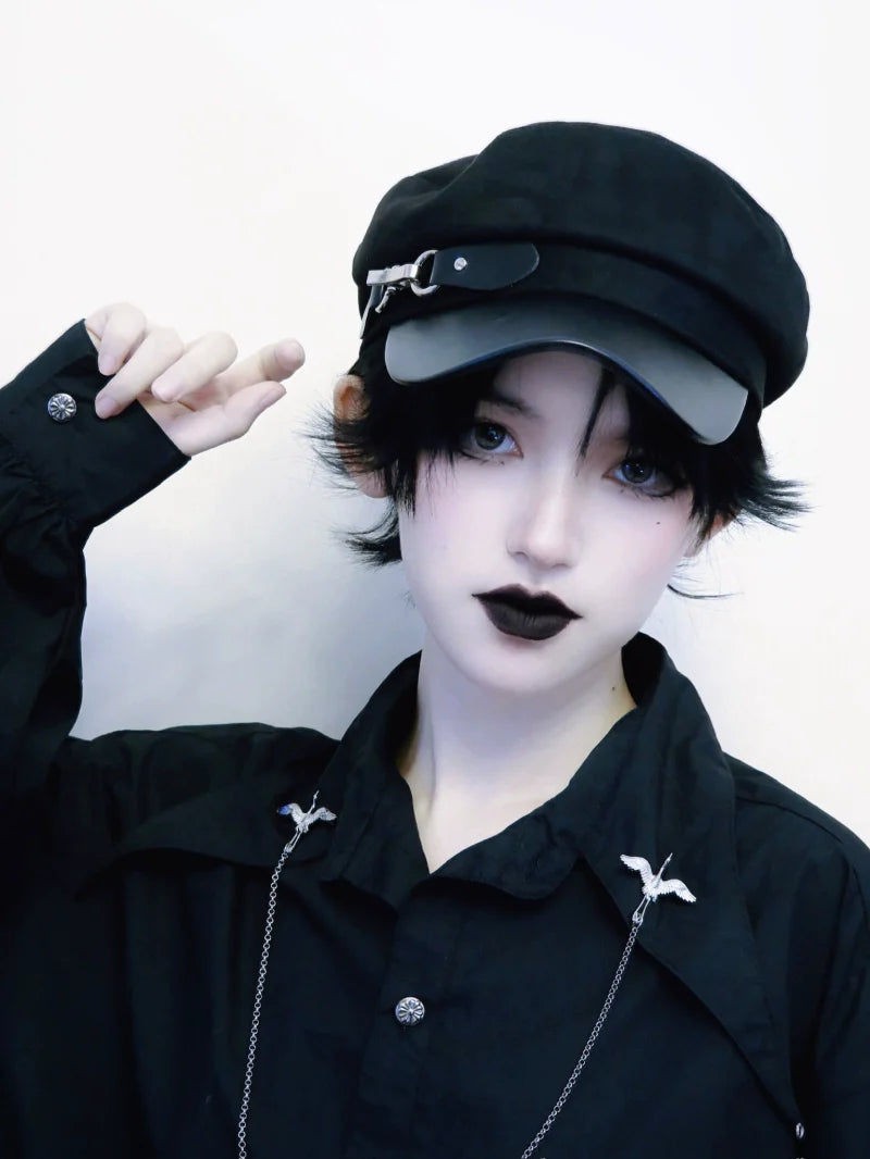 Strange Sugar - Gothic Lolita Hat Leather Buckle Lolita Newsboy Hat