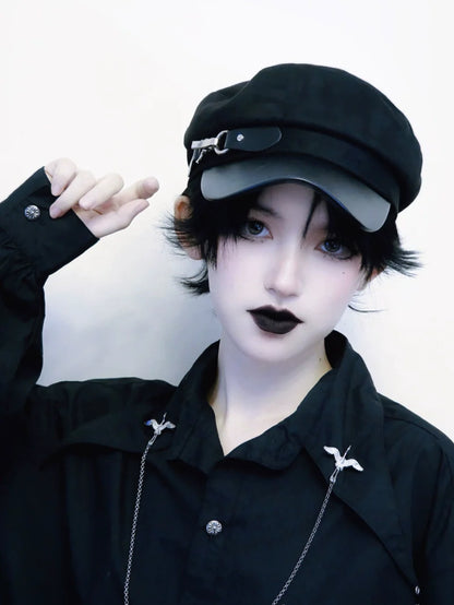 Strange Sugar - Gothic Lolita Hat Leather Buckle Lolita Newsboy Hat
