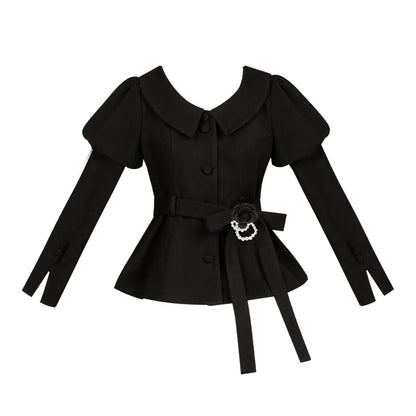 With PUJI - Old Testament - Classic Lolita Coat Black Plush Lolita Cape and Brooch