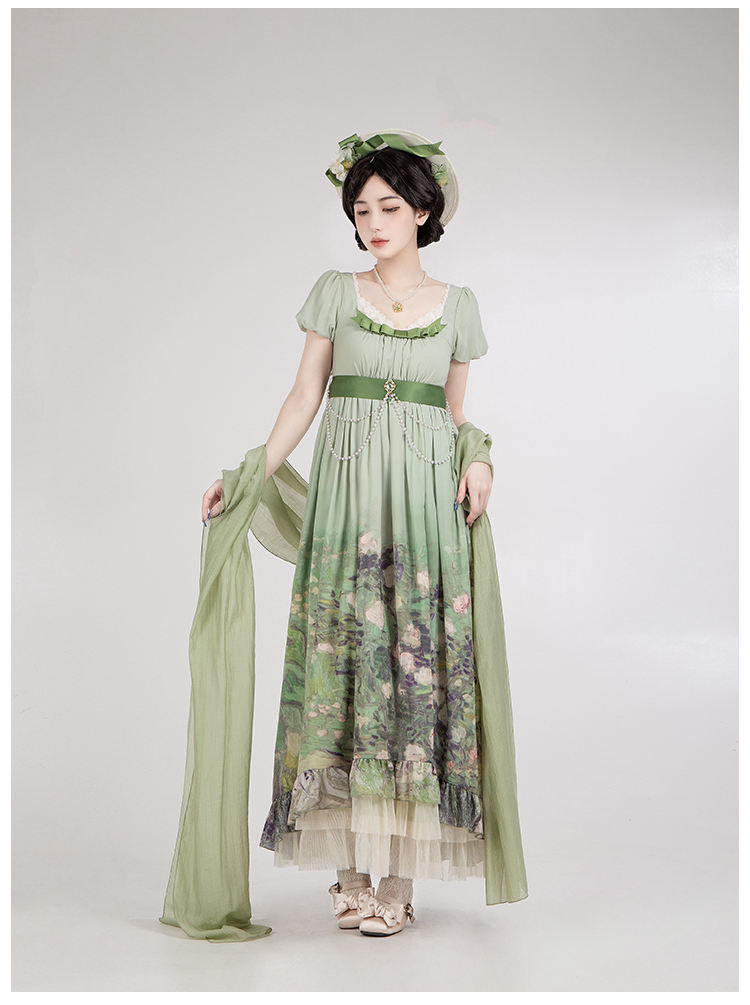 With PUJI - Blooming Rose - Chiffon Classic Lolita Dress Set Painting Styled OP & JSK