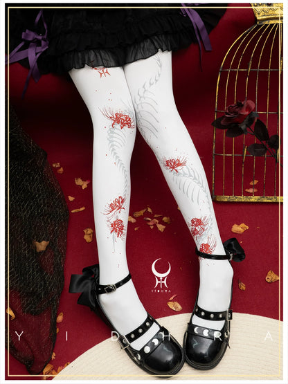 Yidhra - Dragon Abyss - Halloween Gothic Lolita Pantyhose, Red Spider Lily Print