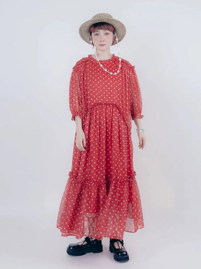 Vintage style dot chiffon dress【s0000006890】
