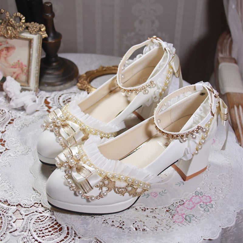 One Night - Handmade White Wedding Lolita Heel Shoes