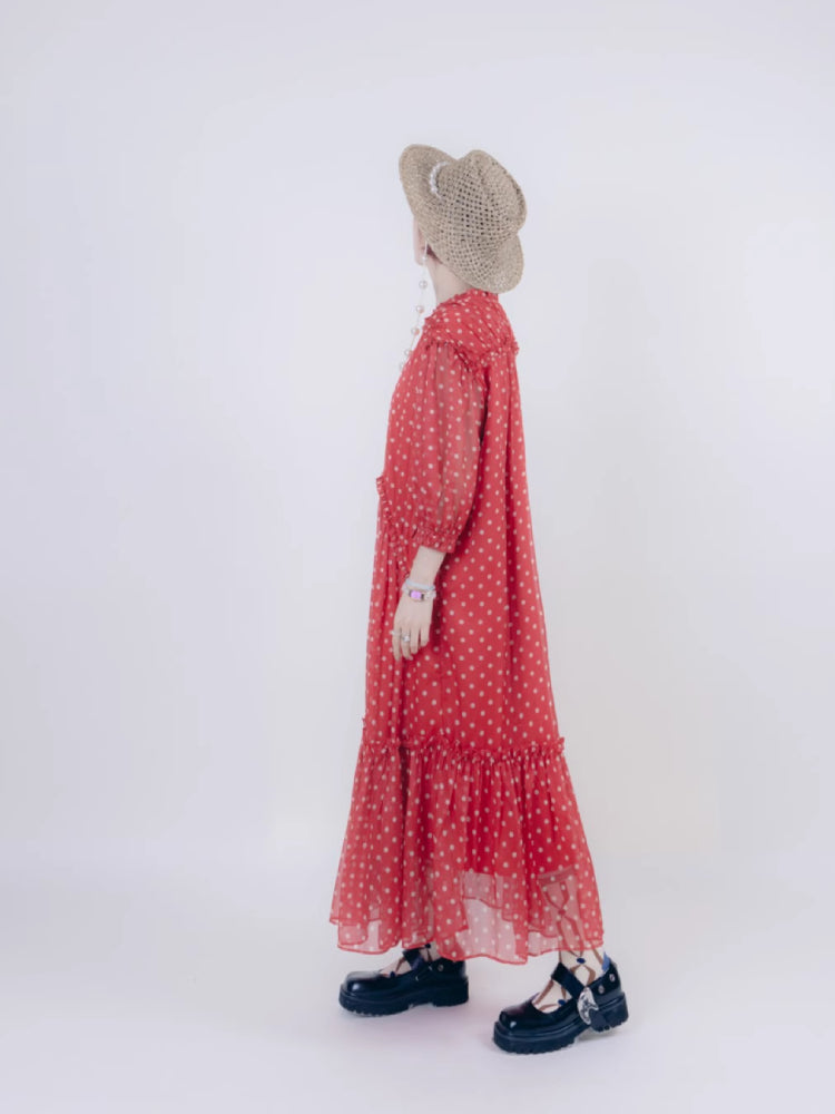 Vintage style dot chiffon dress【s0000006890】