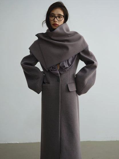 Drape Collar Modern Coat With Scarf