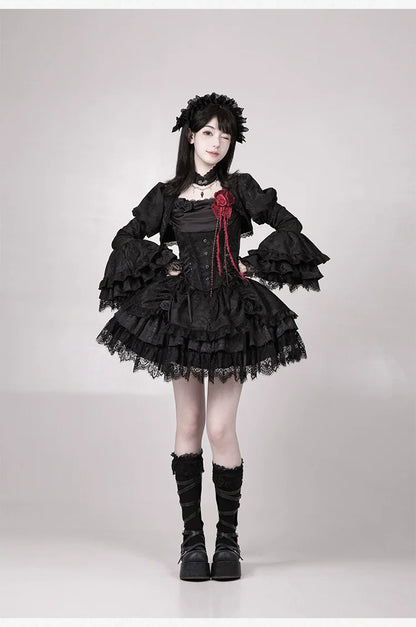 With PUJI - Letter and Poetry ﾂｷ Twilight - Black Gothic Lolita Skirt Set, Witch-Inspired