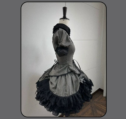 Susin Lolita - Striped Cross - Gothic Coordinated Lolita Set, Adjustable Blouse & Skirt