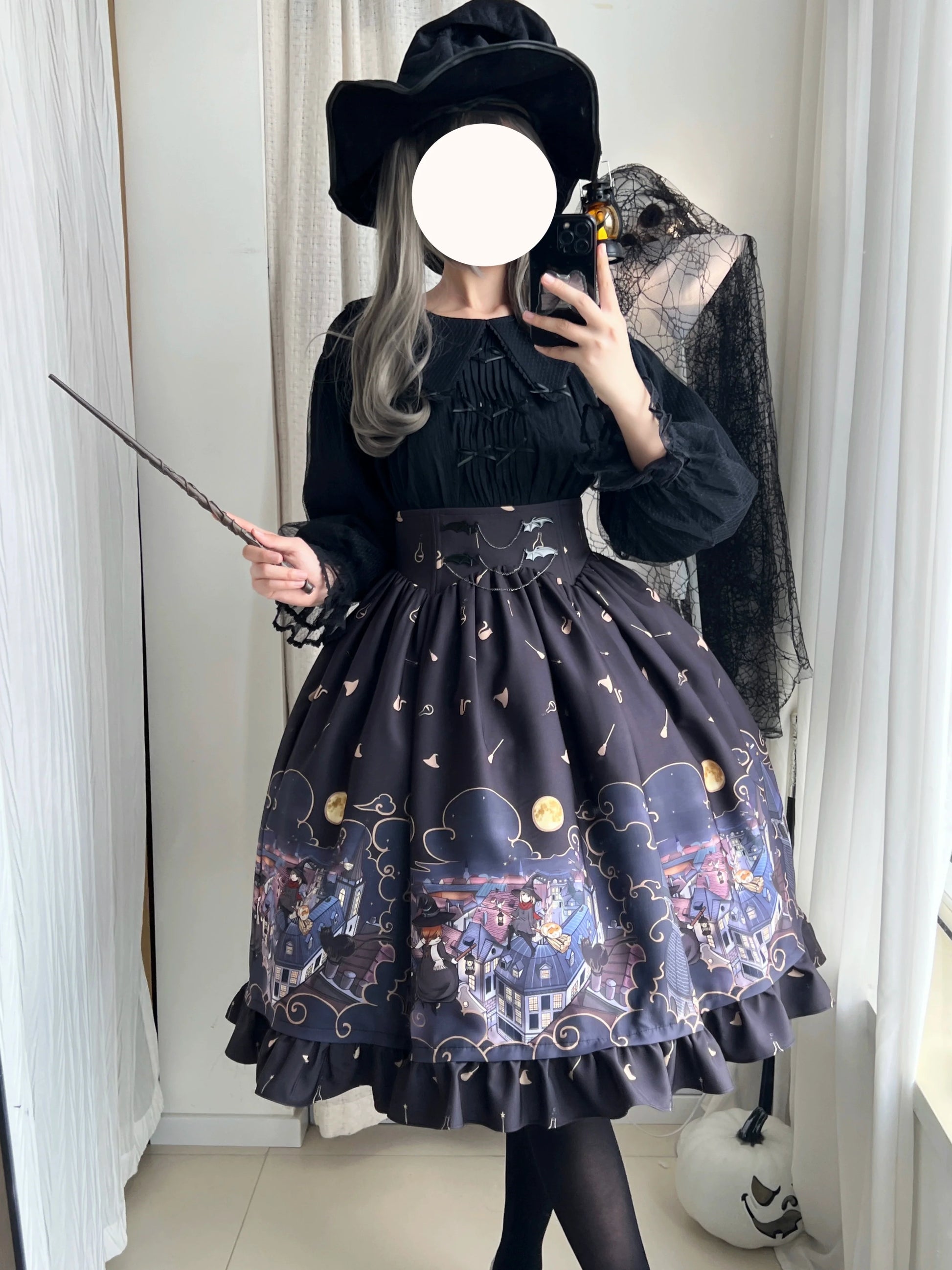 Magic Tea Party - Witching Night - Gothic Lolita SK Halloween Chiffon Skirt