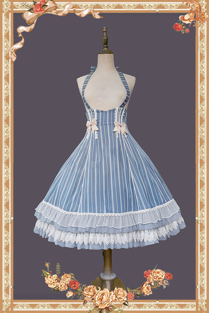 Infanta - Elegant Lolita Stripe High-waist Jumper Dress Set and Cape