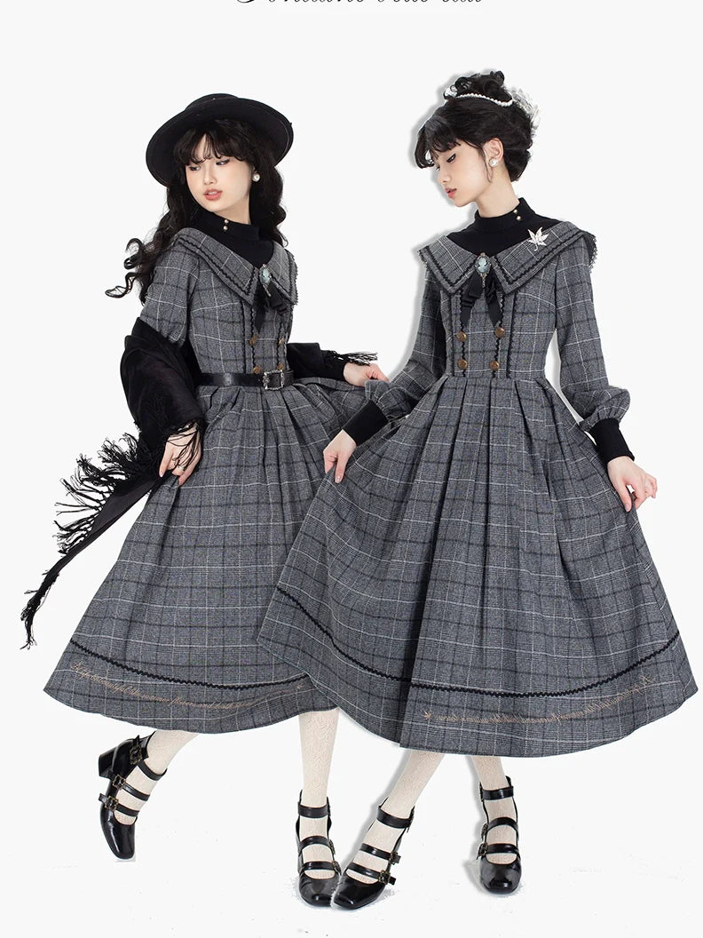 ZeeYe - Maple Dan Bai Lu - Classic Lolita Plaid Dress Long Sleeved OP