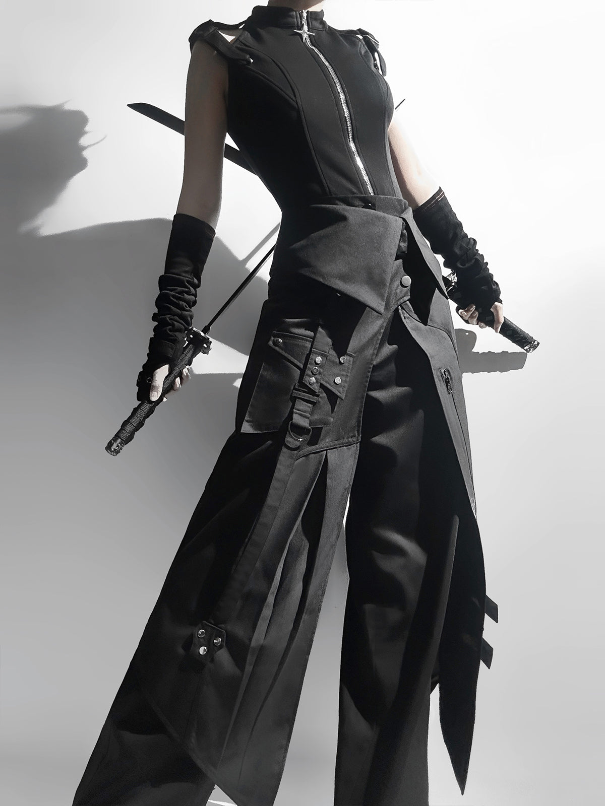 Your Princess - Nightblade - Black Ouji Lolita Apron Pants Suit