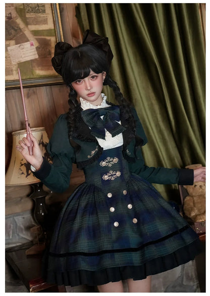 With PUJI - Berlin Souvenir - Plaid Preppy Style Lolita Bust Supporting JSK Outfit